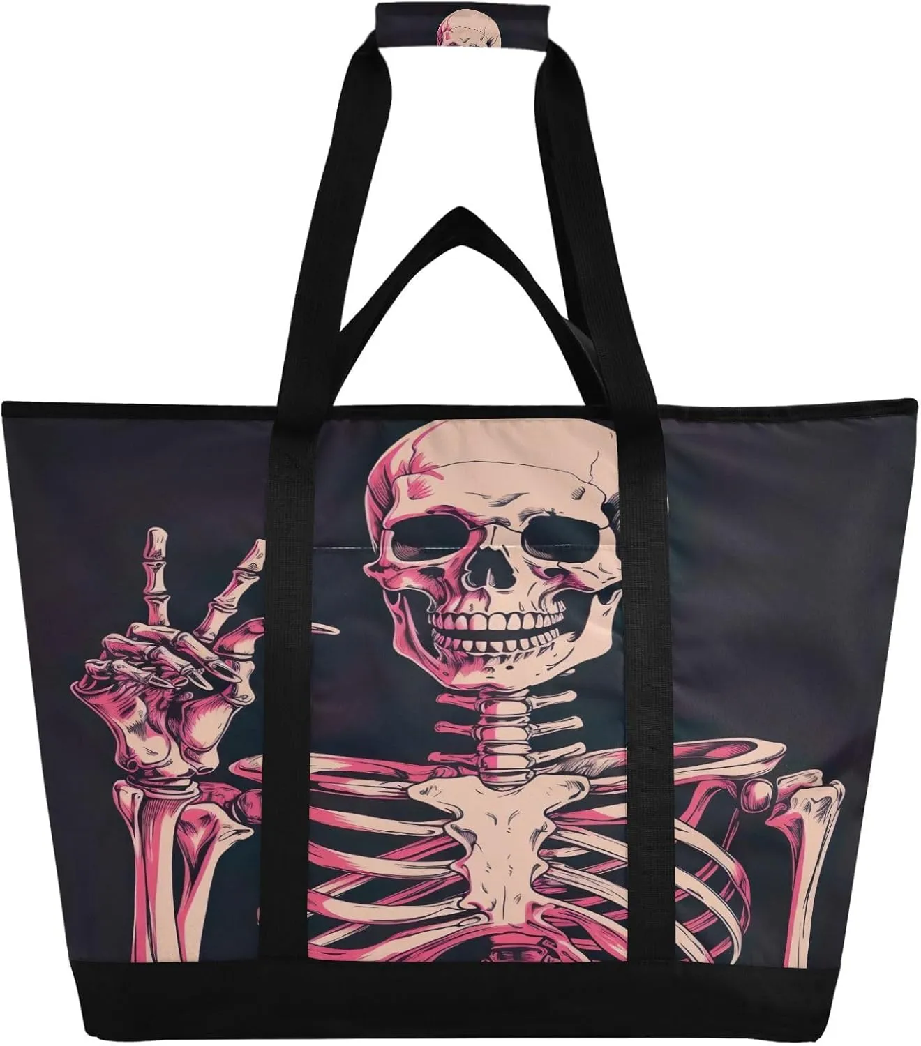 Funny Skull Reusable Insulated Lunchbox Cooler Bag, Leakproof Kitchen Grocery Bag Collapsible Portable Cooler Tote Bag for Picnic, Camping, Office, Travel