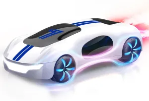 Futuristic RC Car with Illuminated Wheels, White and Blue