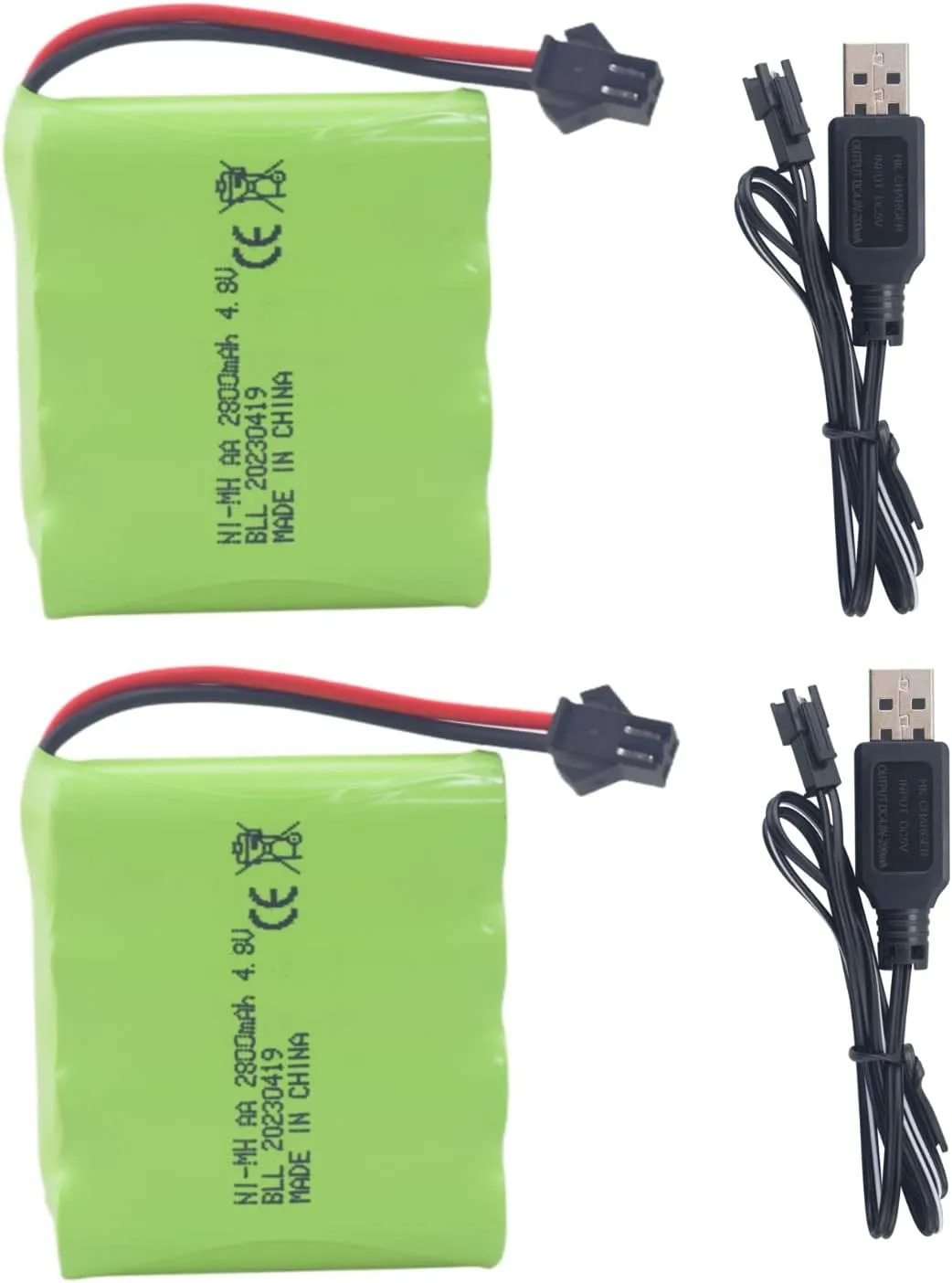 Fytoo 2PCS 4.8V 2800mah AA Rechargeable Battery with SM-2P Plug with USB Charging Cable for E562 TD141 RC Car Toy car Battery SY-E511 Remote Control Excavator Car Truck Construction Vehicle Battery