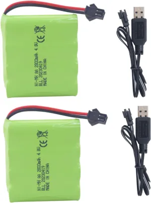 Fytoo 2PCS 4.8V 2800mah AA Rechargeable Battery with SM-2P Plug with USB Charging Cable for E562 TD141 RC Car Toy car Battery SY-E511 Remote Control Excavator Car Truck Construction Vehicle Battery