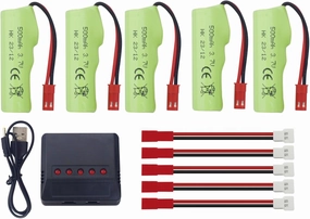 Fytoo 5PCS 3.7V 500mAh Lipo Battery with 1PCS 5-in-1 Charger for Huina 1337 1338 1516 1517 RC Engineering Vehicle RC Remote Control Toy Car Battery