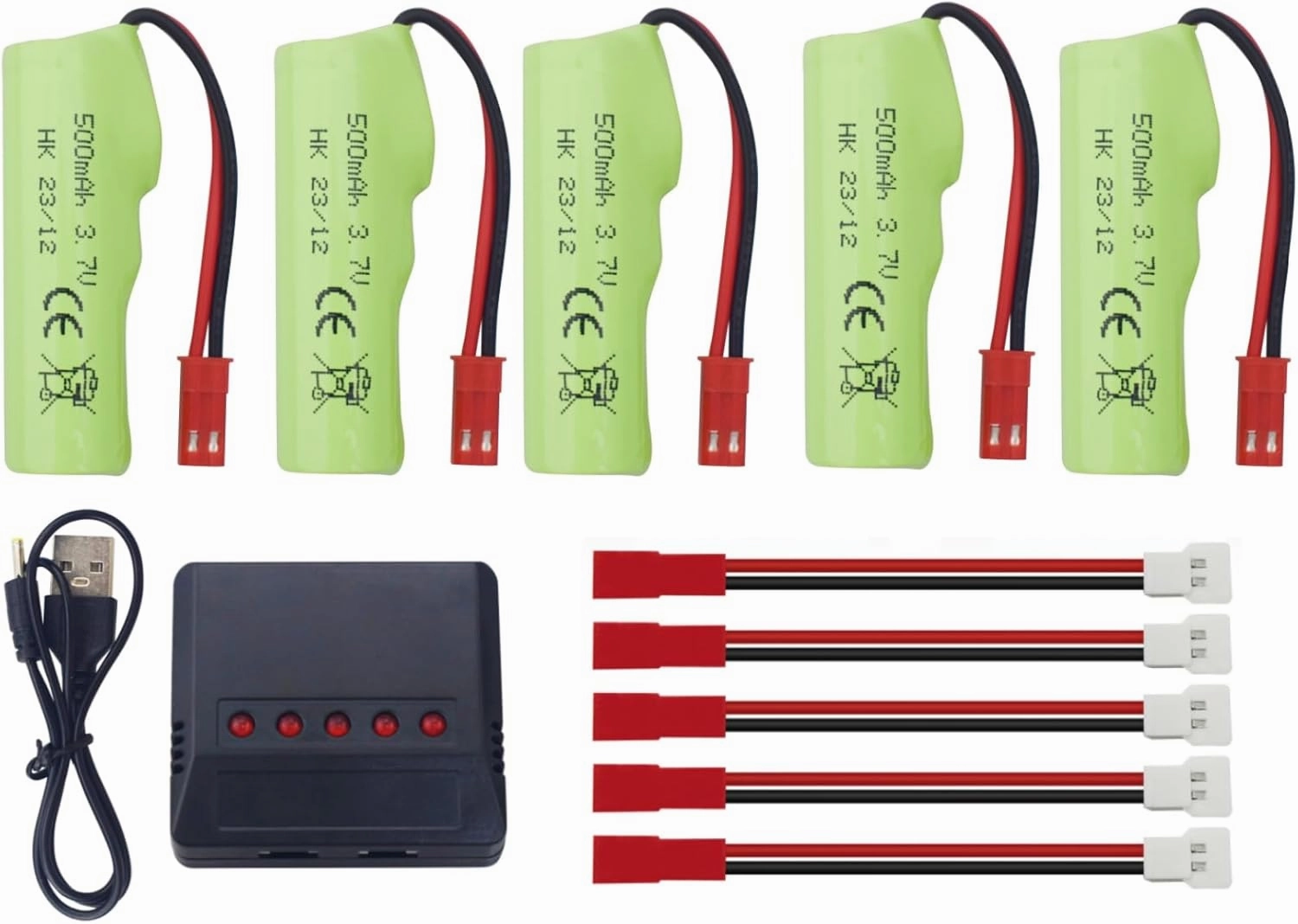 Fytoo 5PCS 3.7V 500mAh Lipo Battery with 1PCS 5-in-1 Charger for Huina 1337 1338 1516 1517 RC Engineering Vehicle RC Remote Control Toy Car Battery
