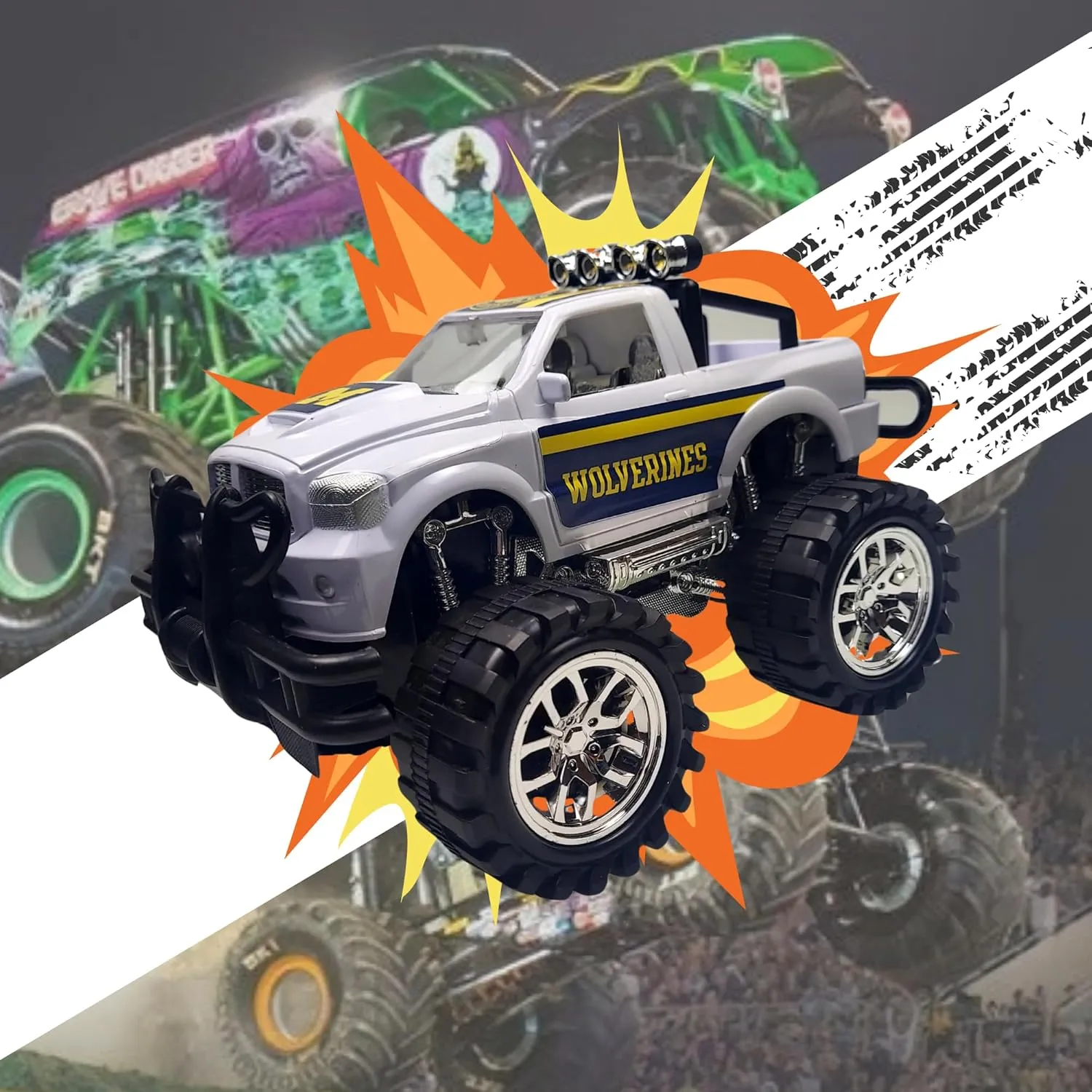Game Day Outfitters Michigan Wolverines Monster Truck Push and Go, Friction Powered | Officially Licensed NCAA Logo Toy Truck 1:18 Scale Truck | for Fans, Boys, Kids