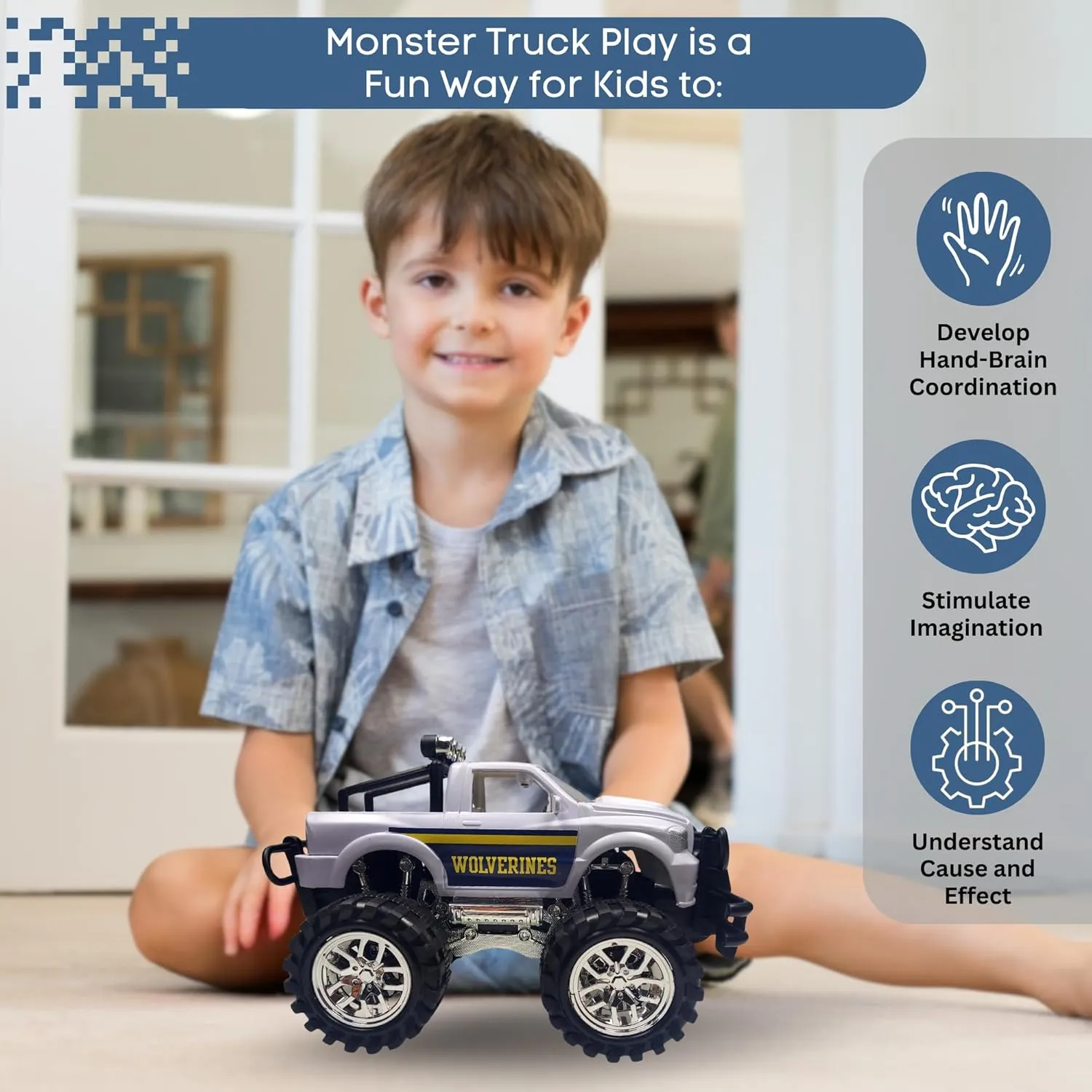 Game Day Outfitters Michigan Wolverines Monster Truck Push and Go, Friction Powered | Officially Licensed NCAA Logo Toy Truck 1:18 Scale Truck | for Fans, Boys, Kids