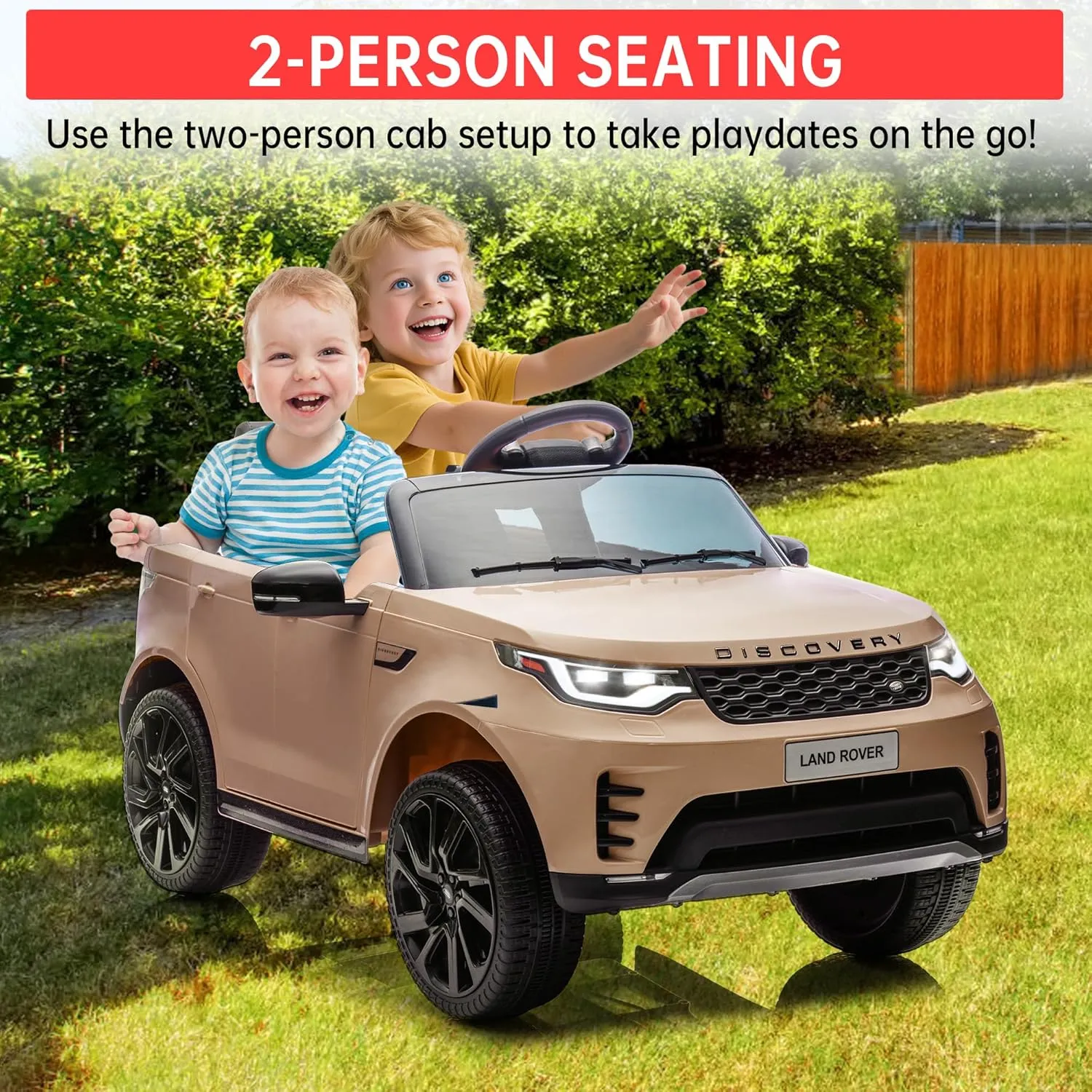 Garvee Kids Ride On Cars, Licensed Land Rover, 12V 4.5Ah Battery-Powered Electric Toy Car for Kids,2 Motors, 3 Speeds,Safety Belt, Lights & Music,Khaki