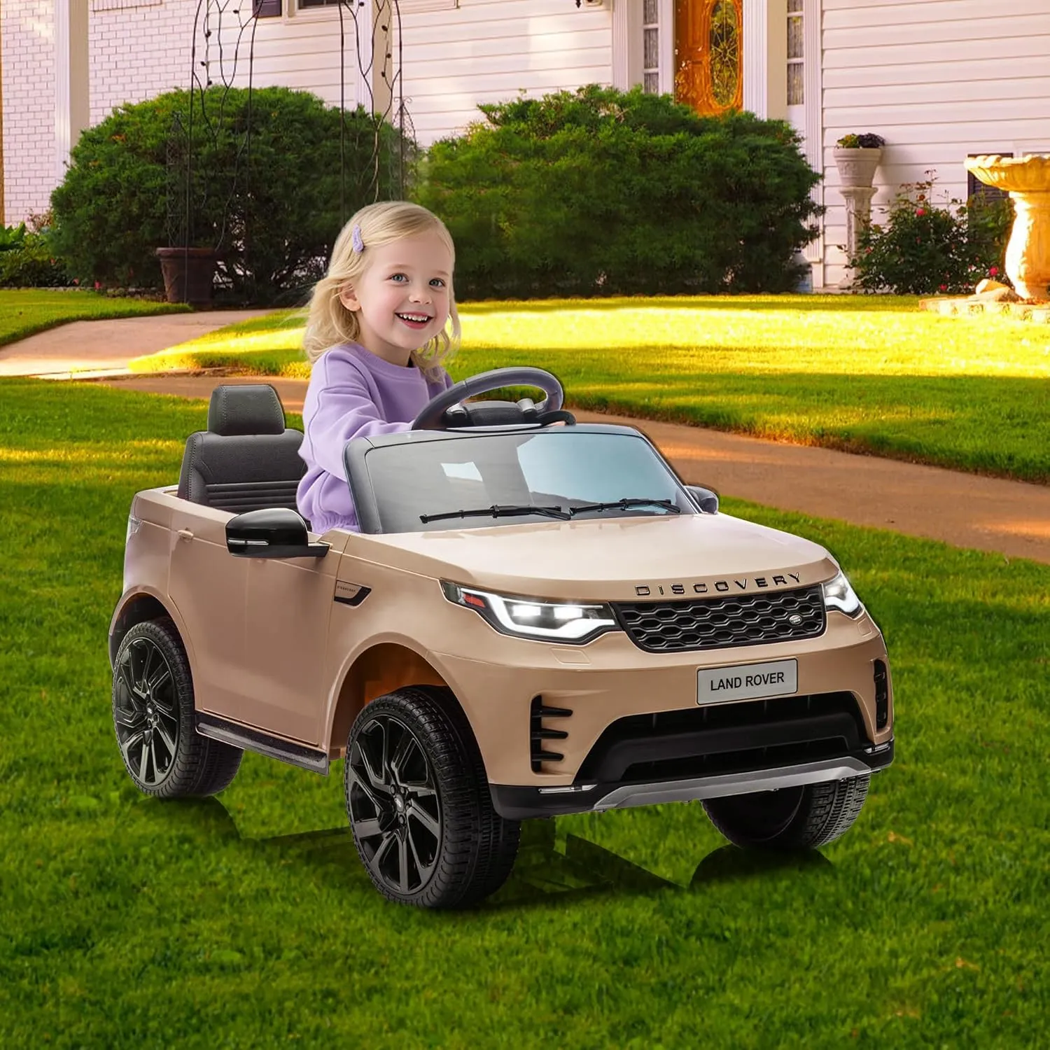 Garvee Kids Ride On Cars, Licensed Land Rover, 12V 4.5Ah Battery-Powered Electric Toy Car for Kids,2 Motors, 3 Speeds,Safety Belt, Lights & Music,Khaki