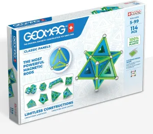 Geomag Classic Panels 114-pc Magnetic Construction Set for Kids Ages 5 and Up | Swiss-Made STEM Educational Toy Made from 100% Recycled Plastic | Screen-Free Activity