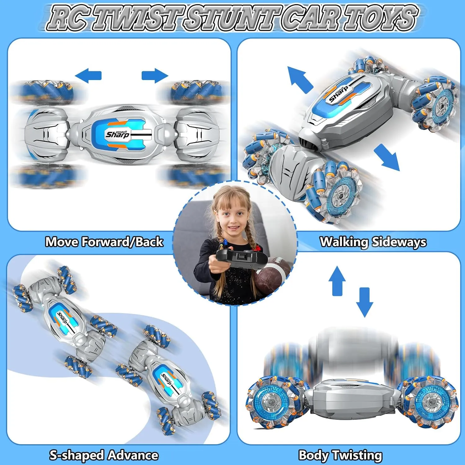 Gesture Sensing RC Stunt Car for Boys 8-12, 4WD Hand Controlled Remote Control RC Car Toys Gifts for Kids 6-8 8-13, 360° Rotating Transform Off Road w/Lights Music, Gray