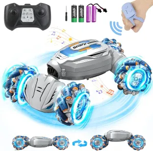 Gesture Sensing RC Stunt Car for Boys 8-12, 4WD Hand Controlled Remote Control RC Car Toys Gifts for Kids 6-8 8-13, 360° Rotating Transform Off Road w/Lights Music, Gray