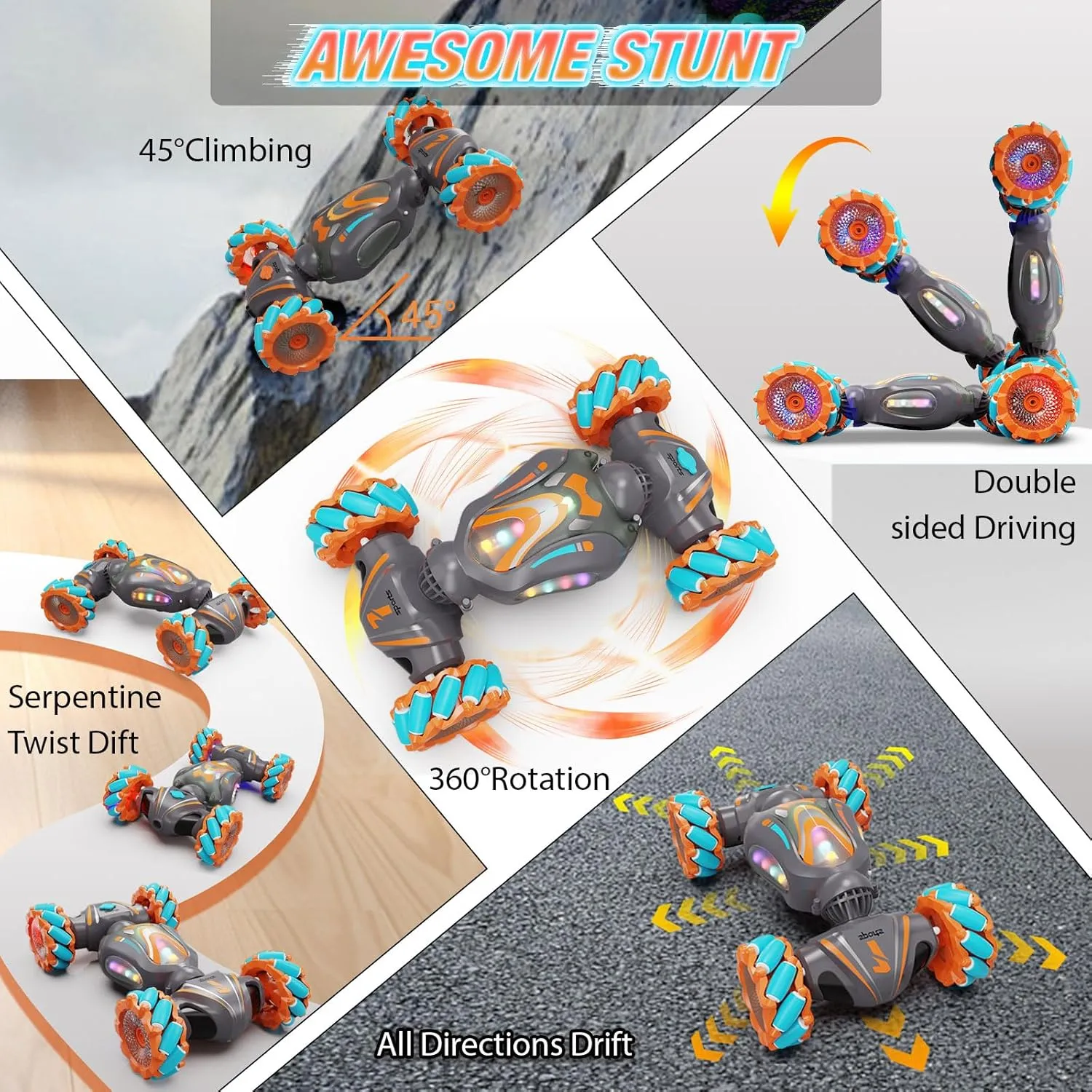 Gesture Sensing RC Stunt Car, Remote Control Car for Boys Toys Age 6-8-12, 4WD Hand Controlled RC Twist with Light & Music, Cool and Ideas Gifts for Kids Age 7 9 10 11 12 Years