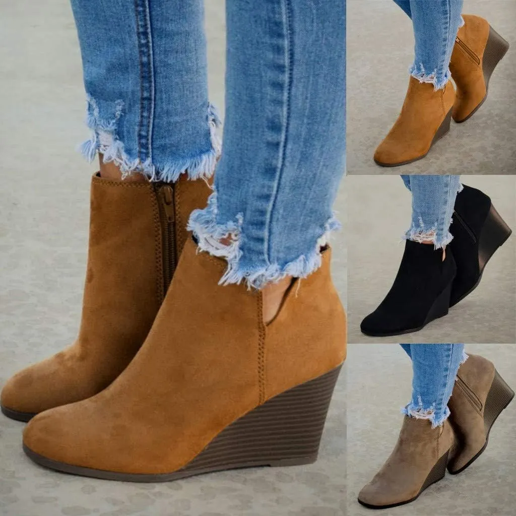 Gibobby Booties for Women with Heel and Buckle,Ankle Boots Round Toe Faux Stacked Low Heel Side Zipper Winter Boots