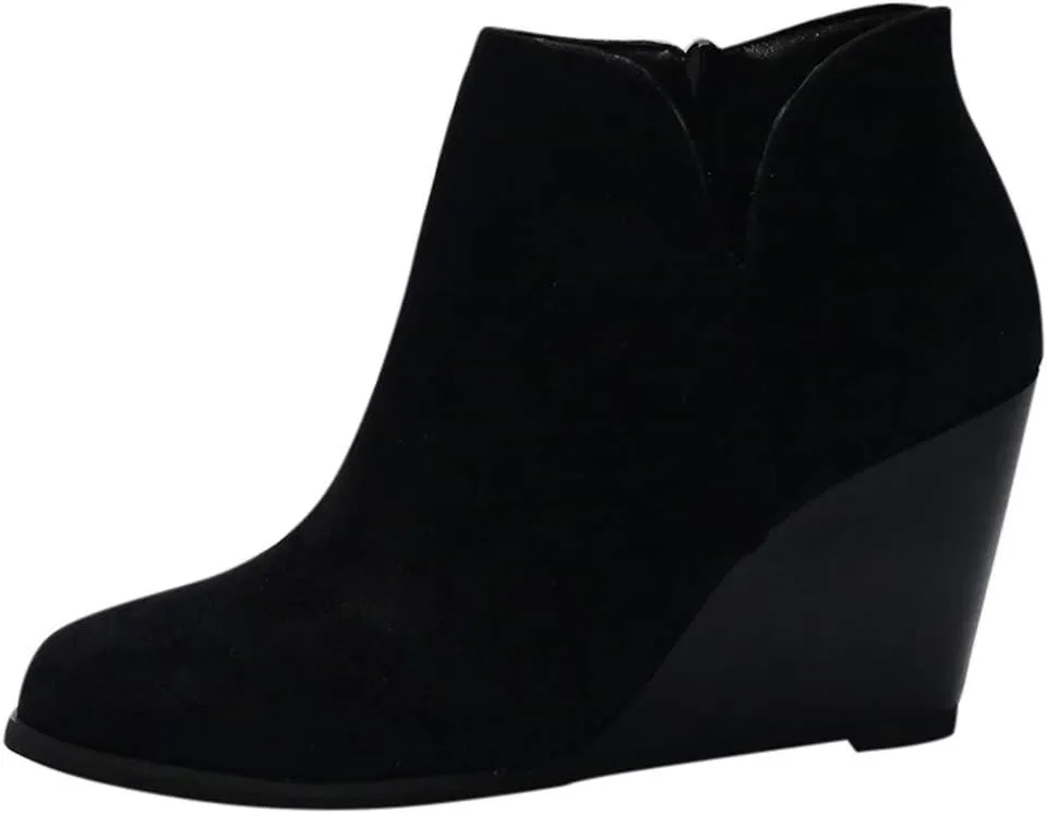 Gibobby Booties for Women with Heel and Buckle,Ankle Boots Round Toe Faux Stacked Low Heel Side Zipper Winter Boots