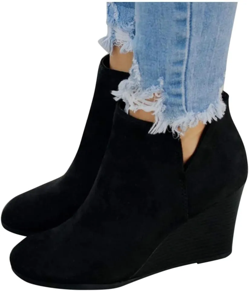 Gibobby Booties for Women with Heel and Buckle,Ankle Boots Round Toe Faux Stacked Low Heel Side Zipper Winter Boots