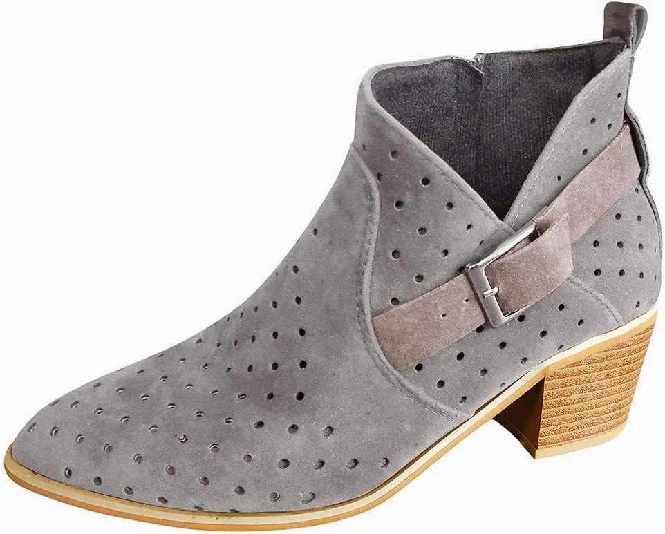 Gibobby Ankle Boots for Women Low Heel,Slip-On Loafers Pointed Toe Chunky Hollow Bucket Office Casual Shoes Cutout Booties