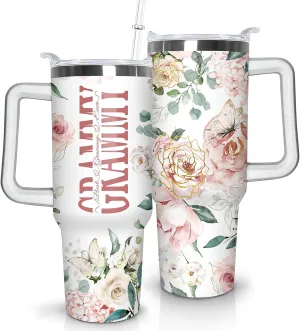 Gifts for Grammy Grandmother Gift from Grandson Granddaughter on Birthday Mothers Day&Christmas 40 oz Tumblers with Handle and Straw Stainless Steel Insulated Travel Coffee Cup Mug