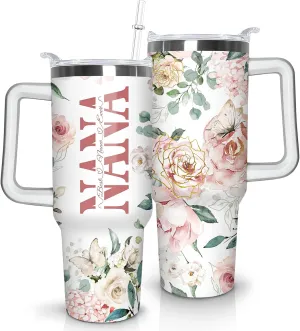 Gifts for Nana Grandmother Gift from Grandson Granddaughter on Birthday Mothers Day&Christmas 40 oz Tumblers with Handle and Straw Stainless Steel Insulated Travel Coffee Cup Mug