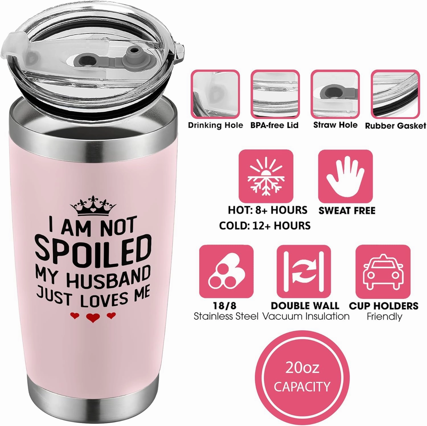 Gifts for Wife from Husband - Wife Gifts - Wedding Anniversary for Women, Birthday, Mothers Day, Christmas Gift for Her - Romantic Gift for Her - 20 Oz Pink Tumbler