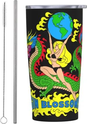 Gin Musics Blossoms Stainless Steel Insulated Tumbler 20oz with lid Travel Mug with Straw for Cold Hot