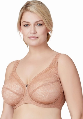Glamorise Women's Full Figure Plus Size Underwire Sheer Lace Back Close Bra-Nolita #7007