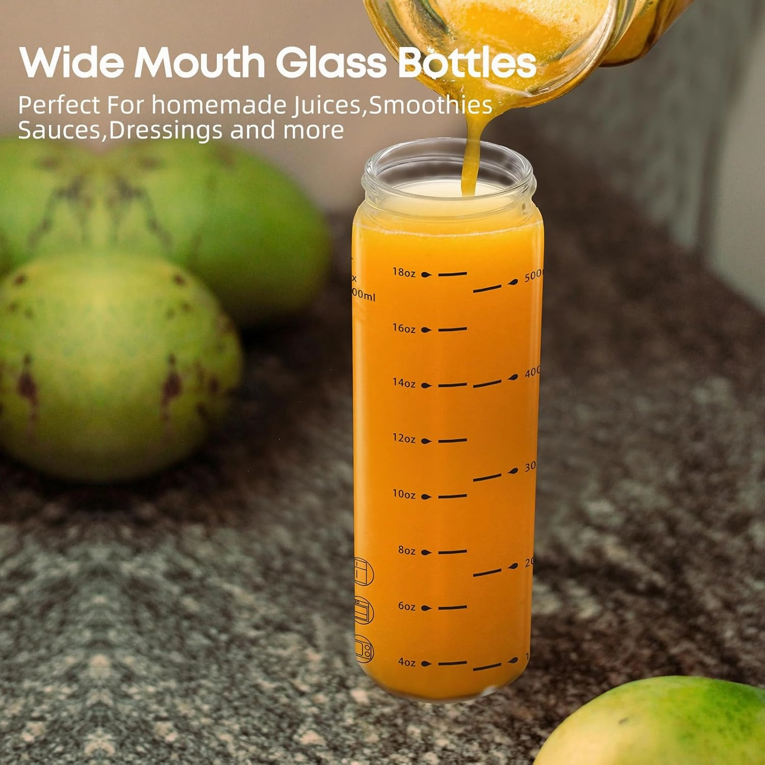 Glass Juice Bottles 20oz -2 Pack Mouth Water Bottles with Lids for Juicing Reusable Juice Bottles for Smoothie Beverage Storage BPA Free Leakproof Borosilicate