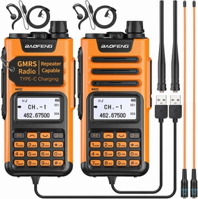 GM-15 Pro 8W GMRS Radio,Long Range Two Way Radio Rechargeable,NOAA Weather Receiver and Scan Radio with Extra AR-771 Antenna USB-C Charger Cable Headsets