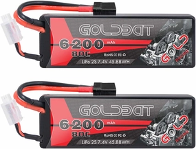 GOLDBAT 6200mAh 2S 80C 7.4V RC LiPo Battery Pack Hard Case with TR Connector for RC Vehicles Car Truck Truggy (2 Packs)