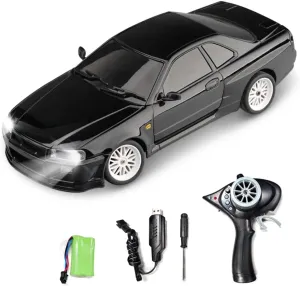 GoolRC Remote Control Car, 1:18 Scale RWD RC Drift Car, 2.4GHz Drifting Racing Vehicle with Gyro, LED Lights, Rechargeable Battery, Full Proportional Alloy Body Shell for Kids Adults (Black)