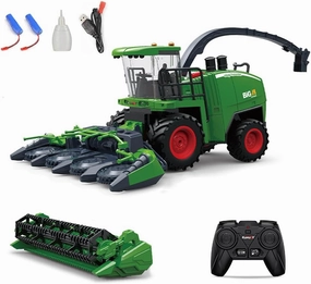 GoolRC Remote Control Tractor Farm Harvester, 1:24 Scale RC Harvester with 2 Harvesting Heads, RC Tractor Truck with Spray/Light/Sound Effects, 2.4GHz Electric Truck with 2 Batteries for Kids