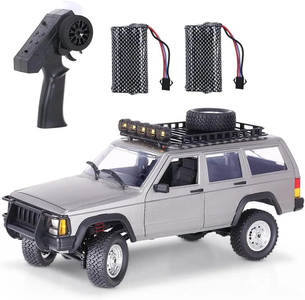 Goolsky RC Rock Crawler, 1:12 Scale Remote Control Car, 4WD Off Road RC Truck, 2.4Ghz All Terrains Climbing Vehicle, RC Car with LED Lights for Kids and Adults, Include 2 Batteries (Silver)