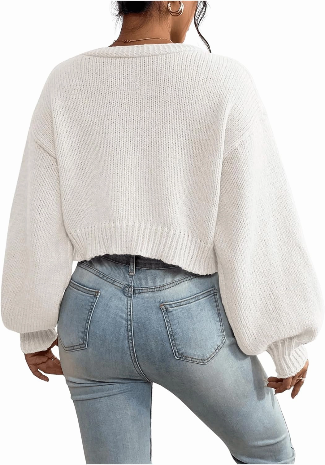 GORGLITTER Women's Faux Pearl Cute Cropped Cardigan Sweater Knit Open Front Drop Shoulder Outwear