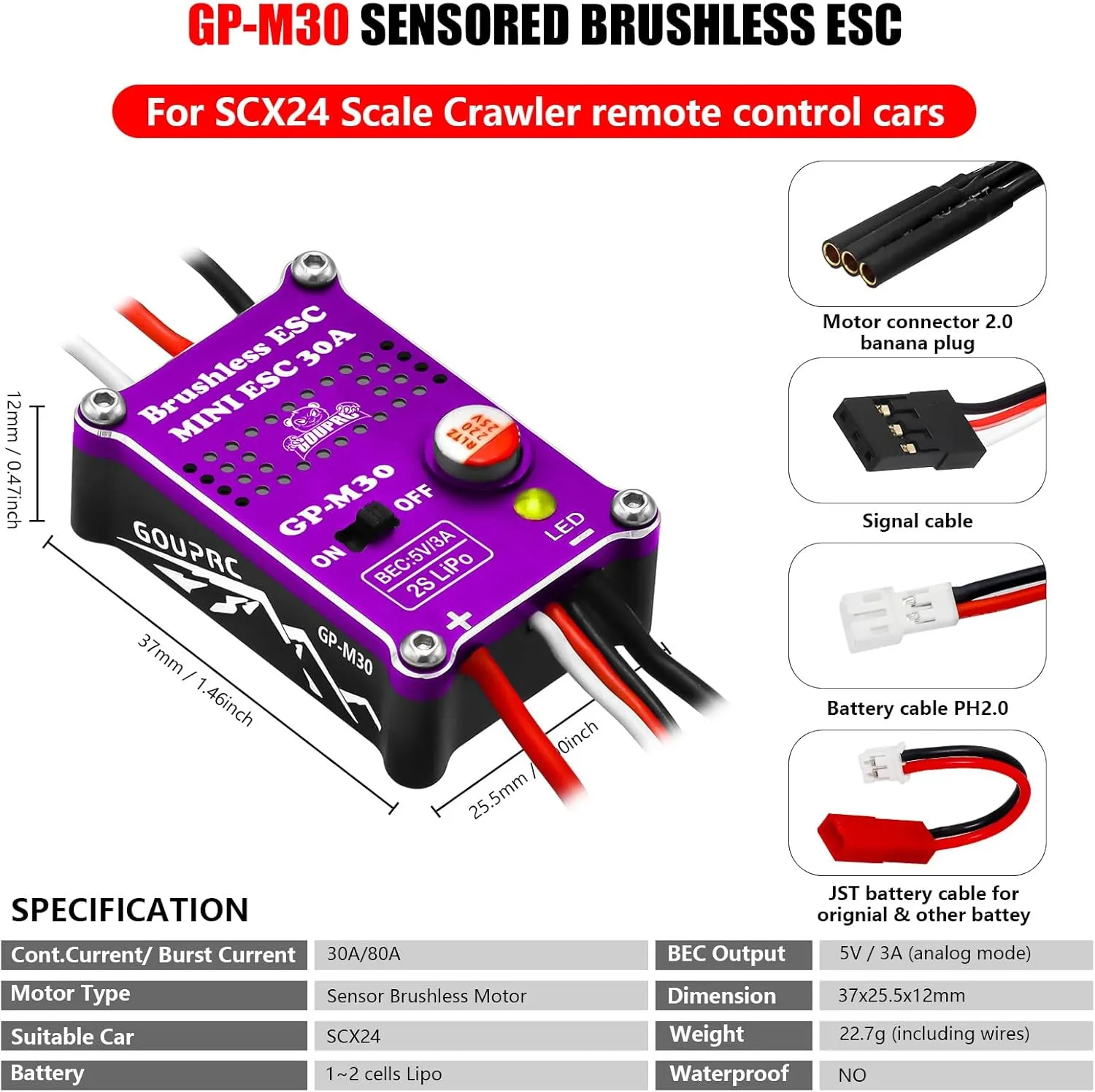 GOUPRC 2204 2400KV Brushless Outrunner Motor with Transmission & 30A Brushless Mini Esc for SCX24 Remote Control Crawler Car Truck Axial 1/24 Spiced Black Purple