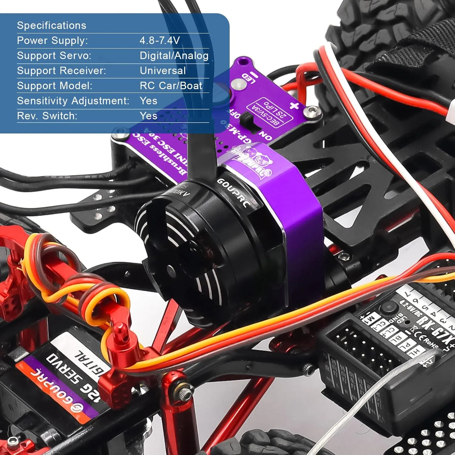 GOUPRC 2204 2400KV Brushless Outrunner Motor with Transmission & 30A Brushless Mini Esc for SCX24 Remote Control Crawler Car Truck Axial 1/24 Spiced Black Purple