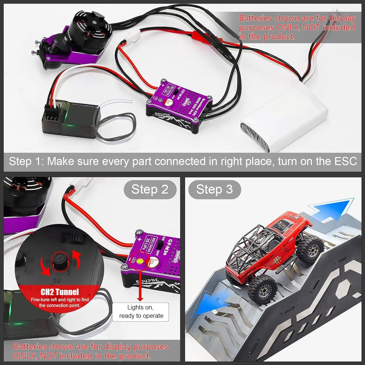 GOUPRC 2204 2400KV Brushless Outrunner Motor with Transmission & 30A Brushless Mini Esc for SCX24 Remote Control Crawler Car Truck Axial 1/24 Spiced Black Purple