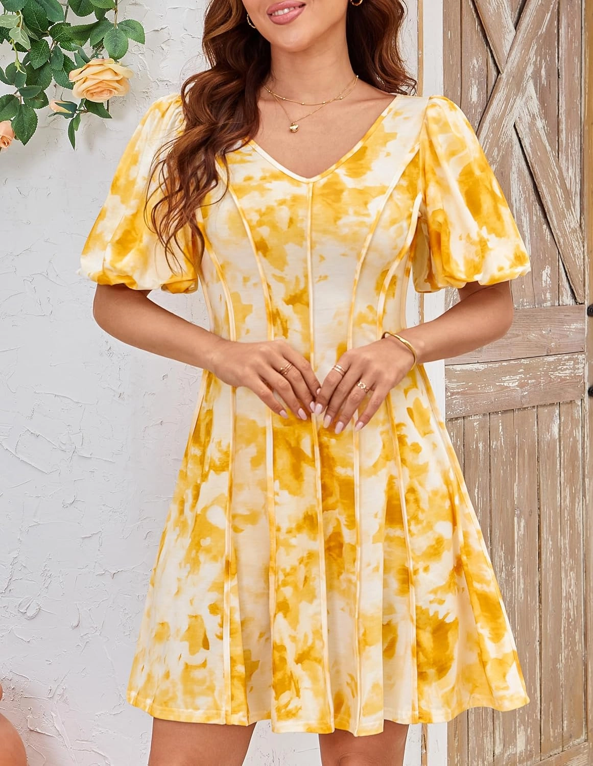 GRACE KARIN Womens Dresses Summer 2025 Floral Pleated Short Sleeve V Neck Casual Party Beach Wedding Guest A Line Flare Dress