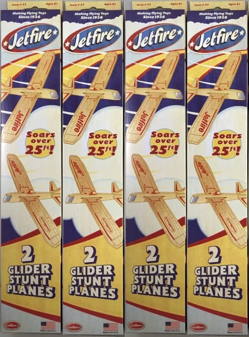 Group of 4 Guillow's Jetfire Twin Packs (8 Toy Gliders Total) GUI-32-4