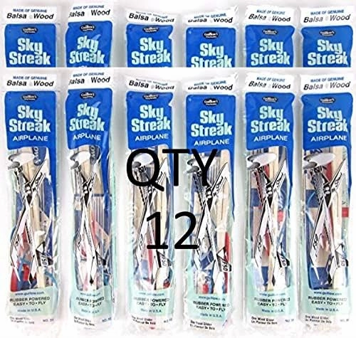 Guillow's Lot of 12#50 Sky Streak Balsa Wood Propeller Powered Fun Toy Airplanes GUI-50-12