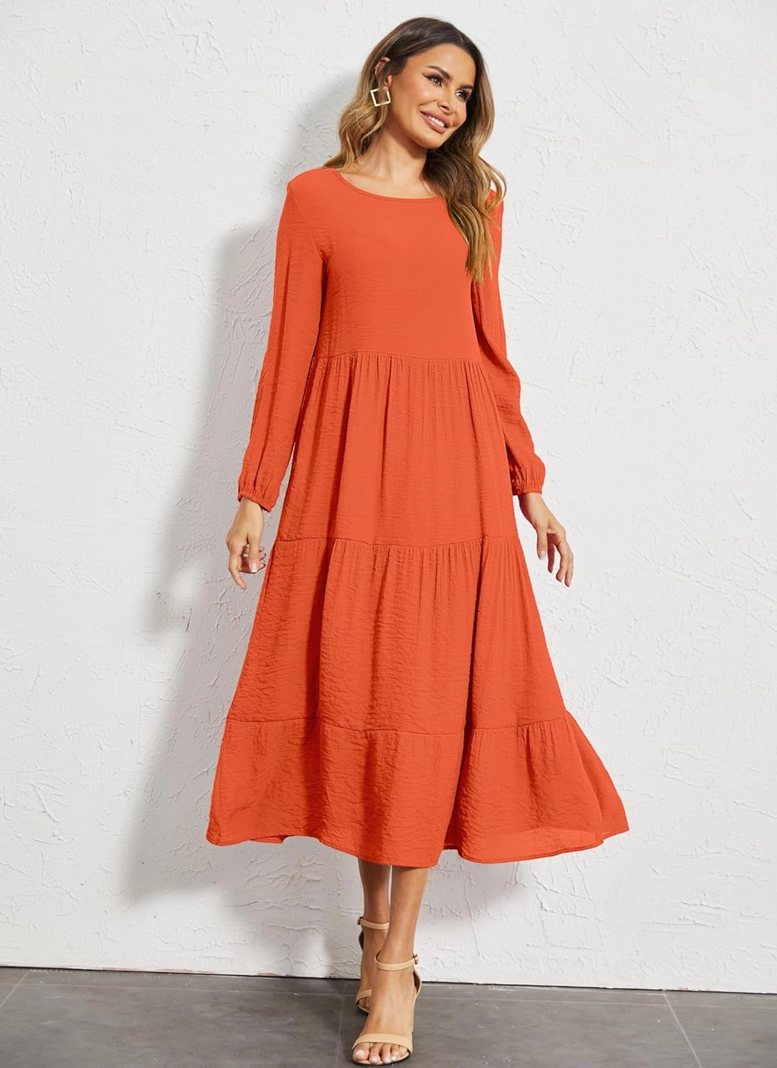 Halife Women's Summer Casual Maxi Dresses Flowy Ruffle Boho Long Dresses with Pockets