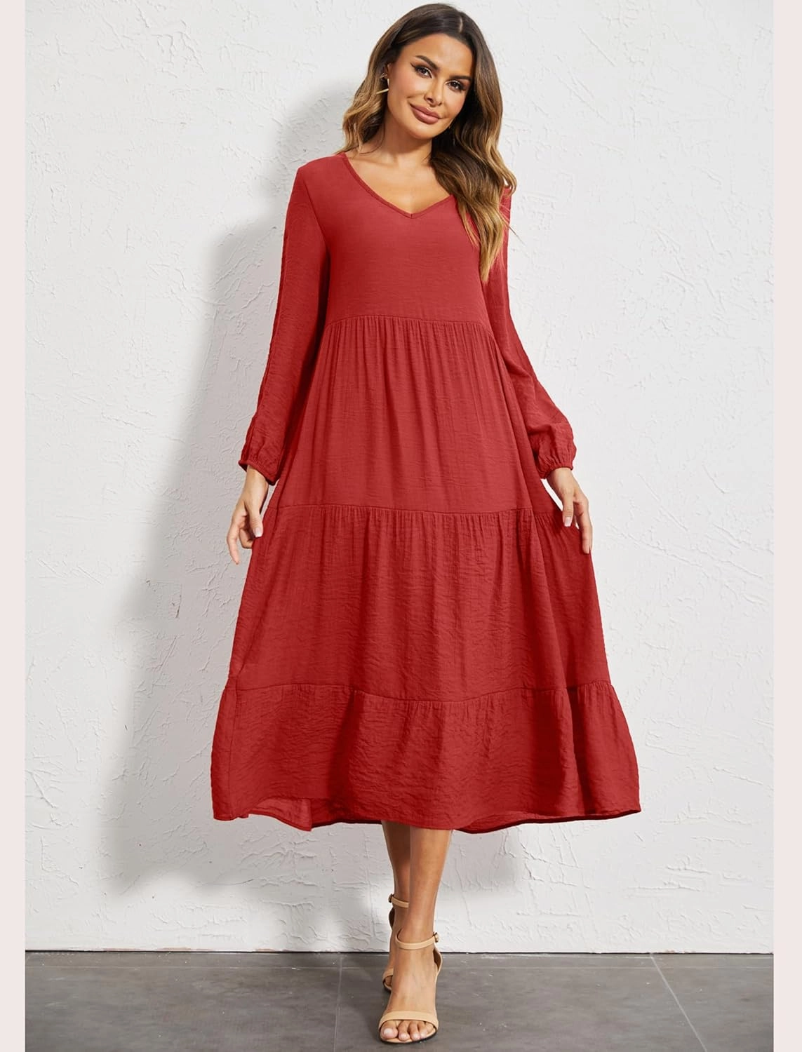 Halife Women's Summer Casual Maxi Dresses Flowy Ruffle Boho Long Dresses with Pockets