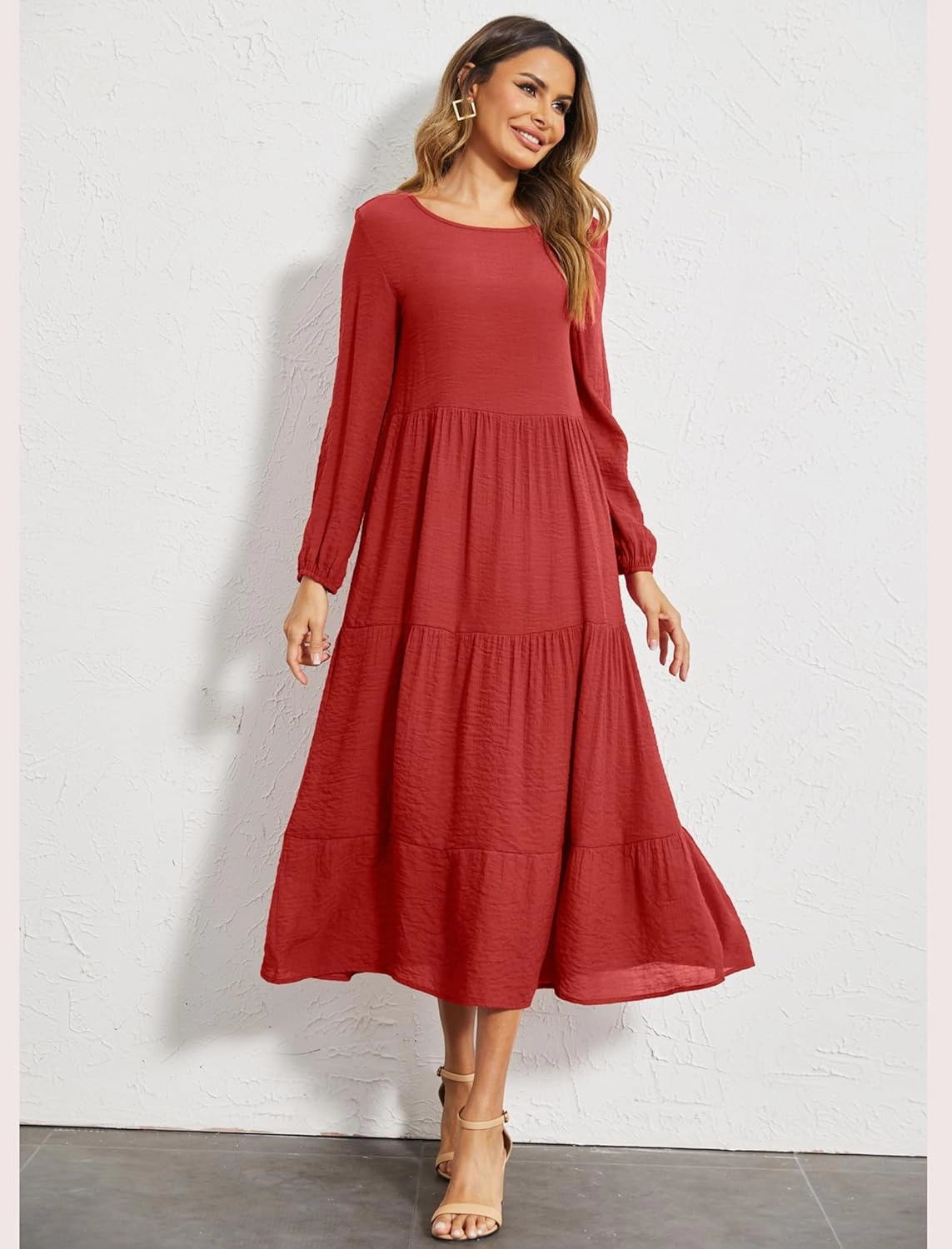Halife Women's Summer Casual Maxi Dresses Flowy Ruffle Boho Long Dresses with Pockets