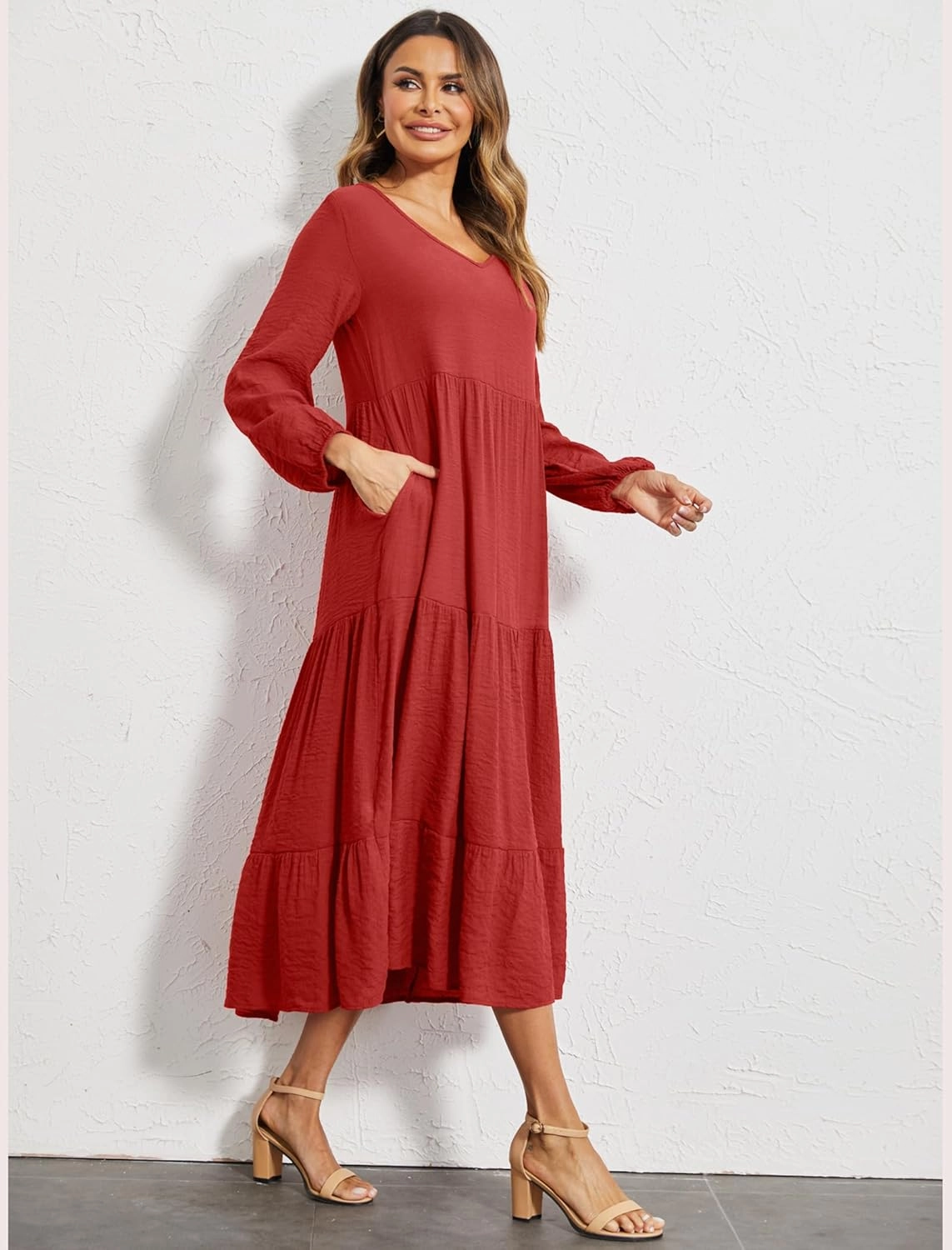 Halife Women's Summer Casual Maxi Dresses Flowy Ruffle Boho Long Dresses with Pockets