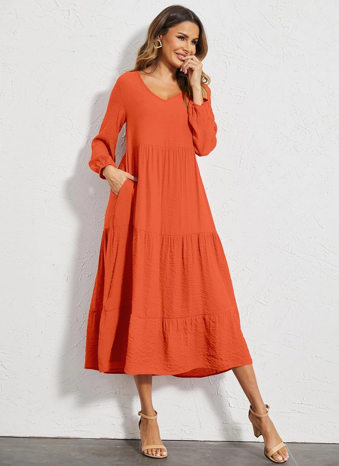 Halife Women's Summer Casual Maxi Dresses Flowy Ruffle Boho Long Dresses with Pockets