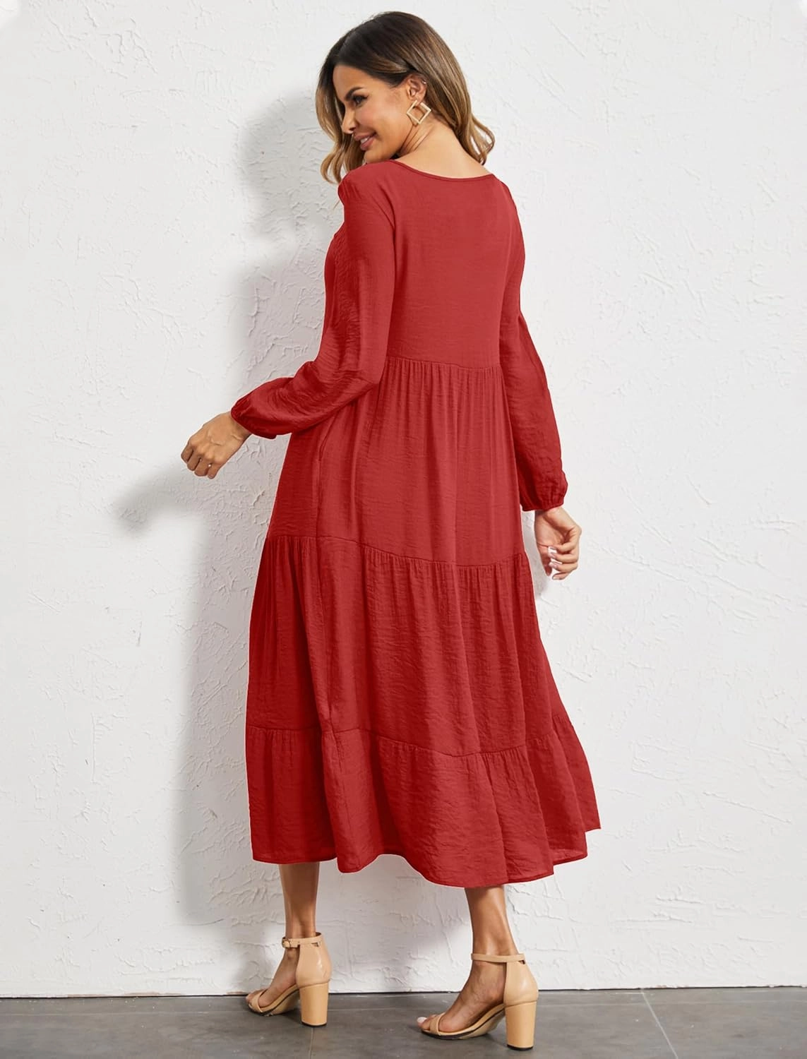 Halife Women's Summer Casual Maxi Dresses Flowy Ruffle Boho Long Dresses with Pockets