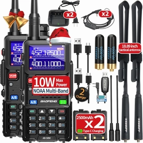 Ham Radio AR-5RM 10W Long Range Handheld Rechargeable Tactical NOAA Weather Two Way Radio Copy Frequency Walkie Talkie for Adults with Programming Cable,USB-C Charging,2 Pack