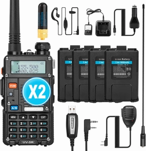 Ham Radio, BaoFeng UV-5R Pro 8W Walkie Talkies, Handheld Dual Band Two Way Ham Radios Long Range with Rechargeable Battery, Earpieces, Mic, Antenna and Programming Cable (2 Pack)