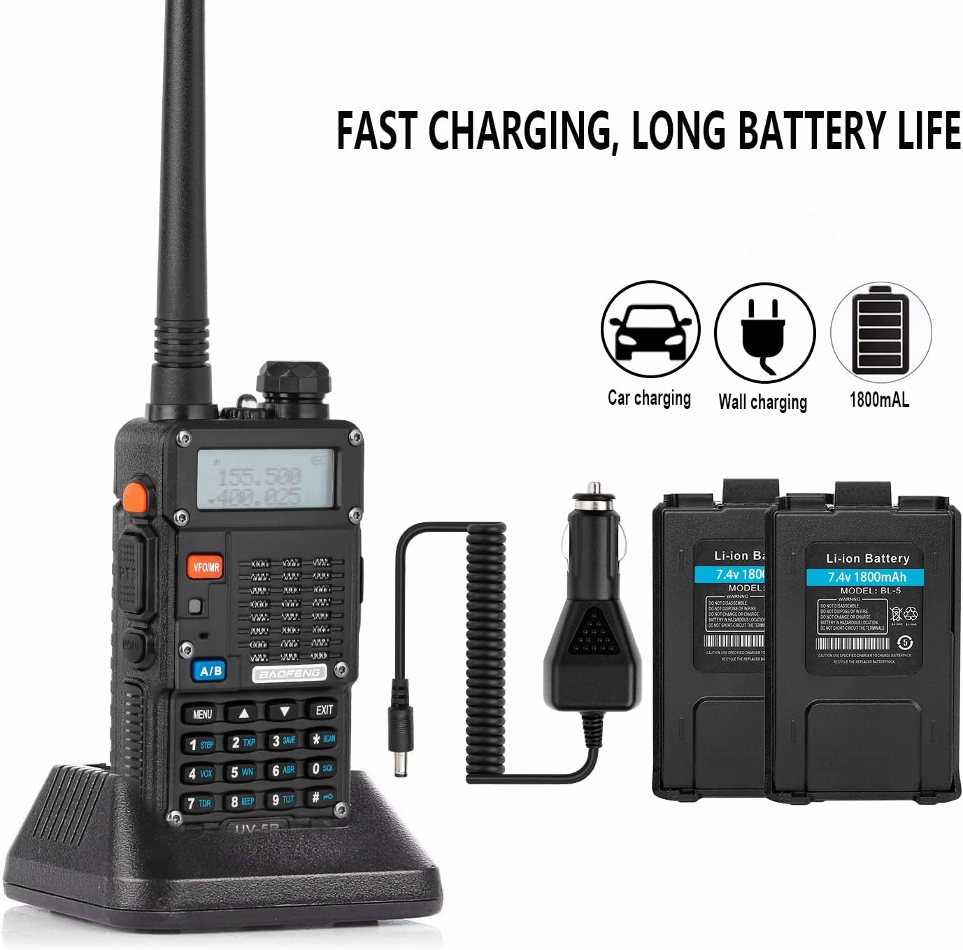 Ham Radio, BaoFeng UV-5R Pro 8W Walkie Talkies, Handheld Dual Band Two Way Ham Radios Long Range with Rechargeable Battery, Earpieces, Mic, Antenna and Programming Cable (2 Pack)