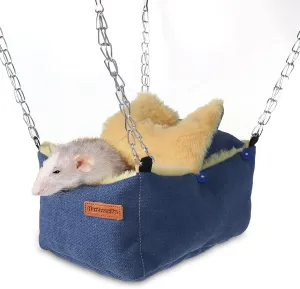 Hamster Hammock, Rat Toys and Accessories for Cage Dwarf Hamsters House Pet Beds, Small Pet Hammock Syrian Hideout, Fancy Rat Stuff Cage Accessories for Gerbils and Chipmunks (Blue)