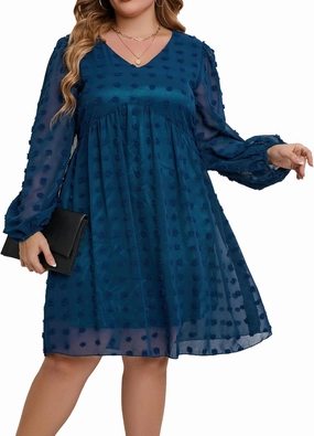 HBEYYTO Women's Summer Short Sleeve Sexy V Neck Flowy Mini Dress Plus Size Casual Dress Swiss Dot Short Loose Fit Sun Dress