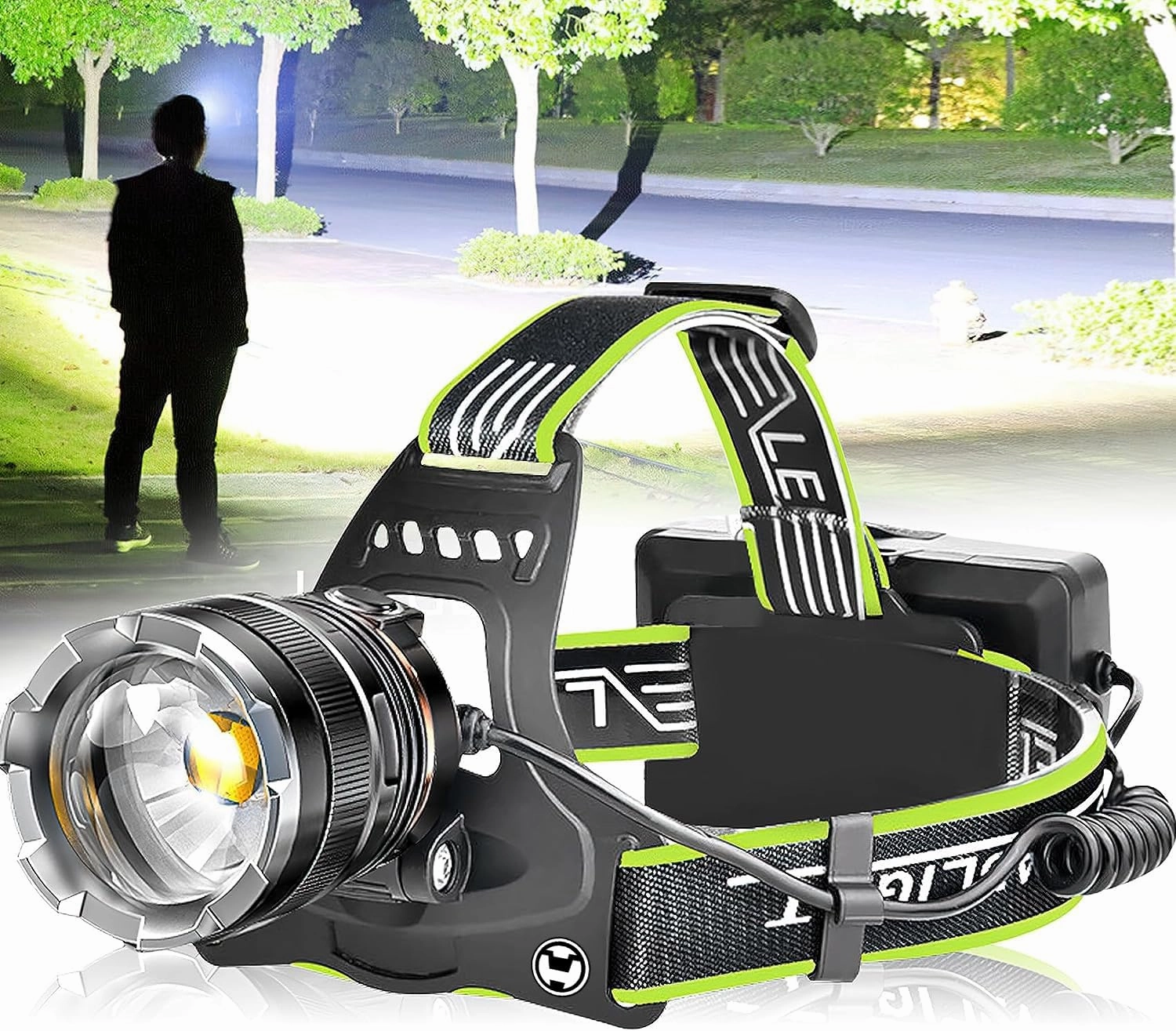 Head Lamp Super Bright 100000 High Lumen with 3 Modes Zoomable 90° Adjustable Waterproof Headlamps Flashlight for Camping, Hunting, Running