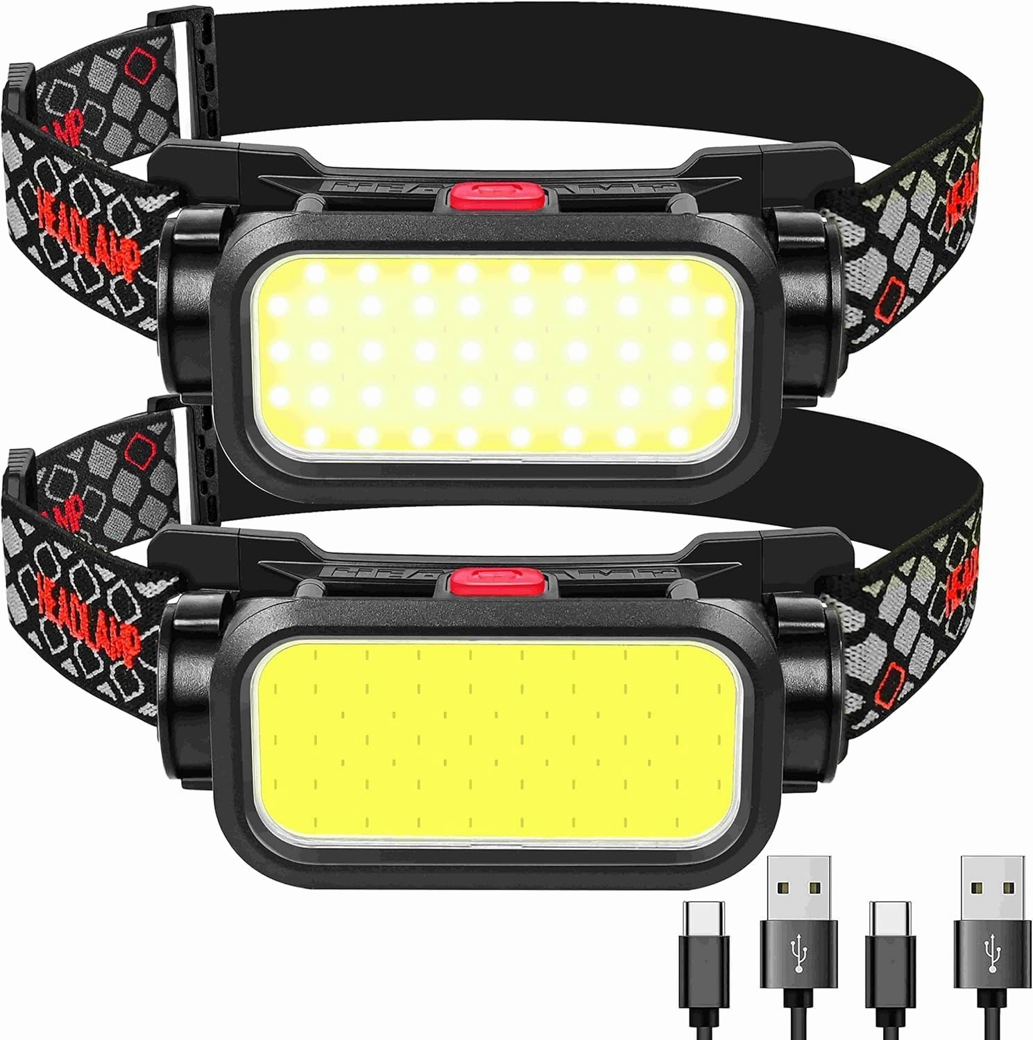 Headlamp Rechargeable, 800 Lumens Wide Beam Led Headlamp, Lightweight Hard Hat Light, 4 Modes Lightbar Head lamp, Outdoor Waterproof Headlamps Flashlight for Camping, Fishing, Cycling (2 Packs)