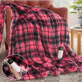 Heated Blanket Electric Throw, 50X60, Heating Throw with 10 Heating Levels & 8 Hours Auto Off, Pink Plaid Checkered Sherpa Blanket Warmer for Adults, Couch Bed Office Use, Fast Heating Washable, ETL